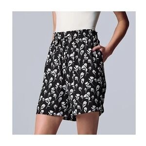 Simply Vera Vera Wang Black Floral Paperbag-Waist Shorts